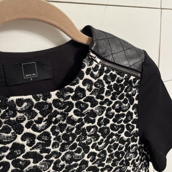 Dolce Vita Blouse Top Leather Shoulder Leopard Print Black Women's Size Small - Picture 4 of 10